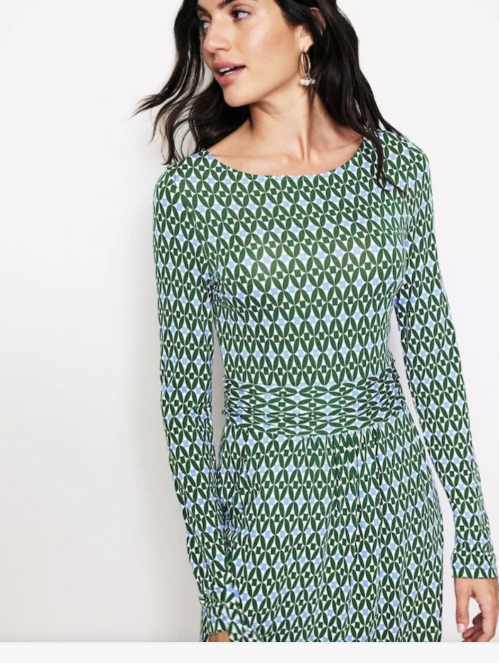 Boden Green Geometric Long Sleeve Dress Sz.2P NWT